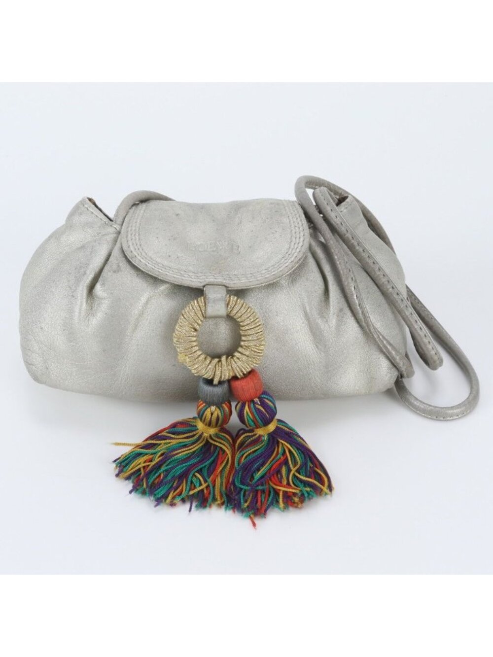 Loewe Multi Tassel Leather Shoulder Bag Crossbody Silver
